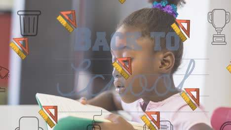 animación del texto de regreso a la escuela sobre el aprendizaje de las escolares