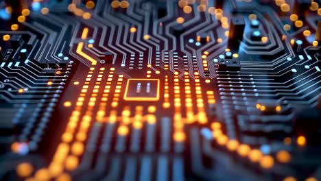abstract glowing circuit board and microchip detail