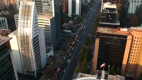 view of the street from helipad, aerial drone shot, santiago chile