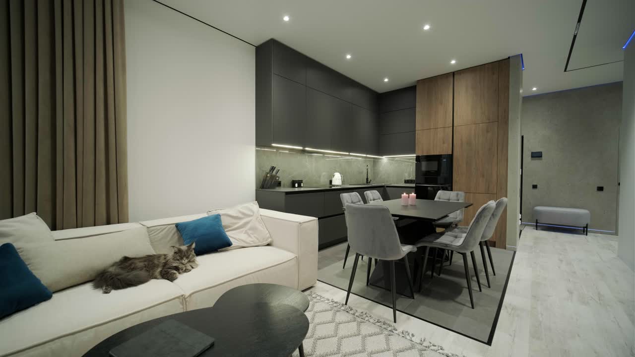 interior moderno y elegante de una cocina-salón. diseño de interiores para el hogar