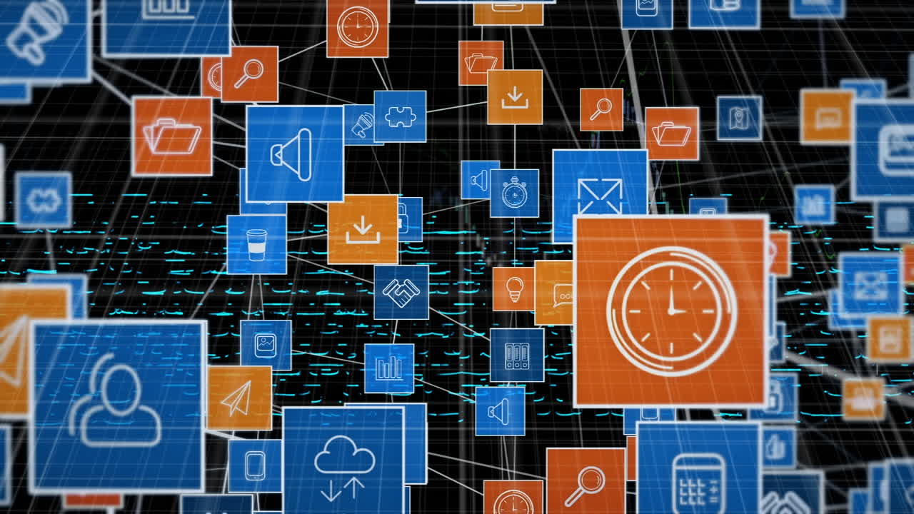 animación de iconos de medios en fondo negro
