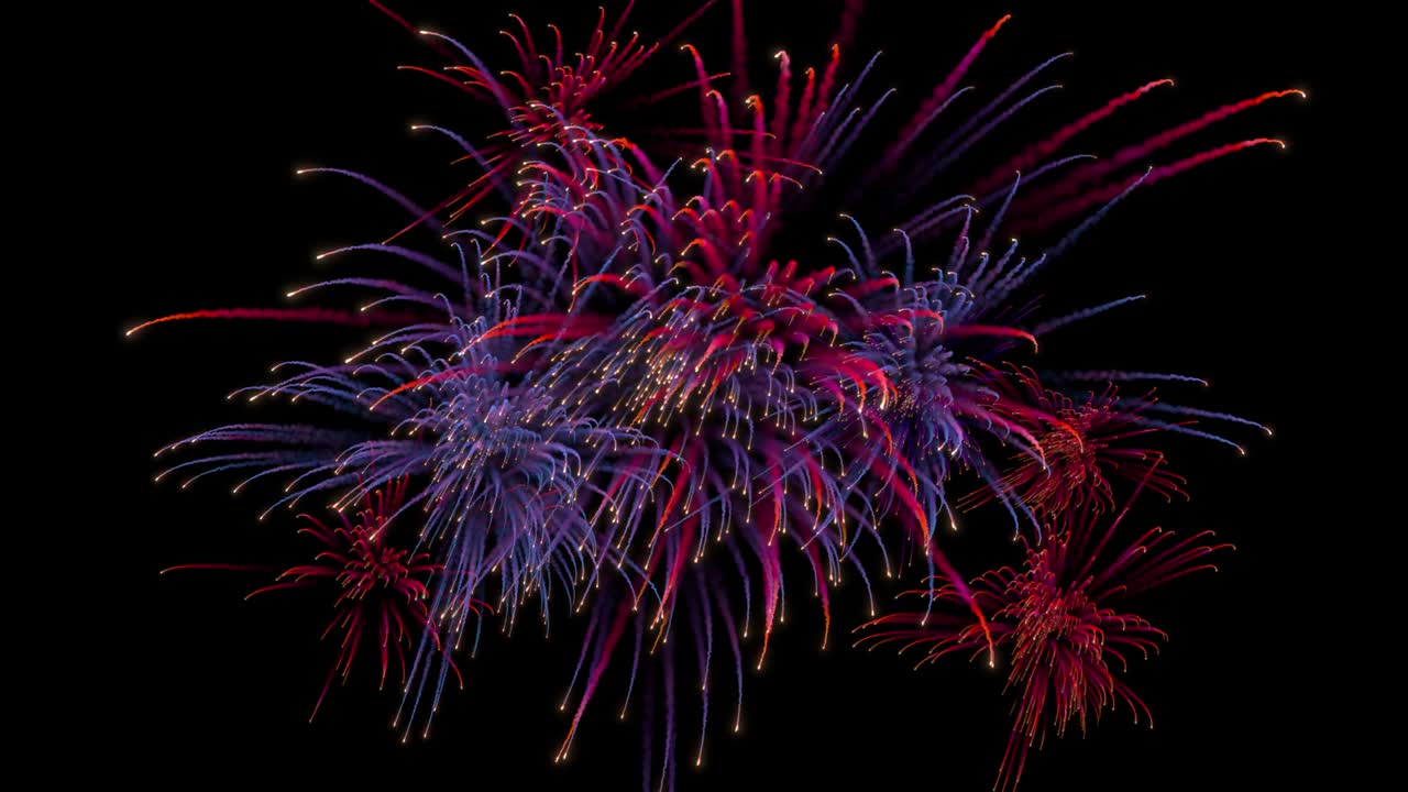 múltiples explosiones de fuegos artificiales con rastros.