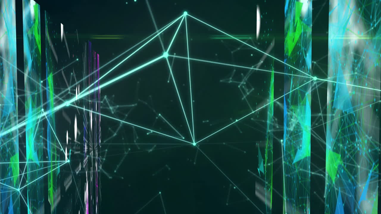 Animation of geometric neon lines forming abstract network with vibrant colors