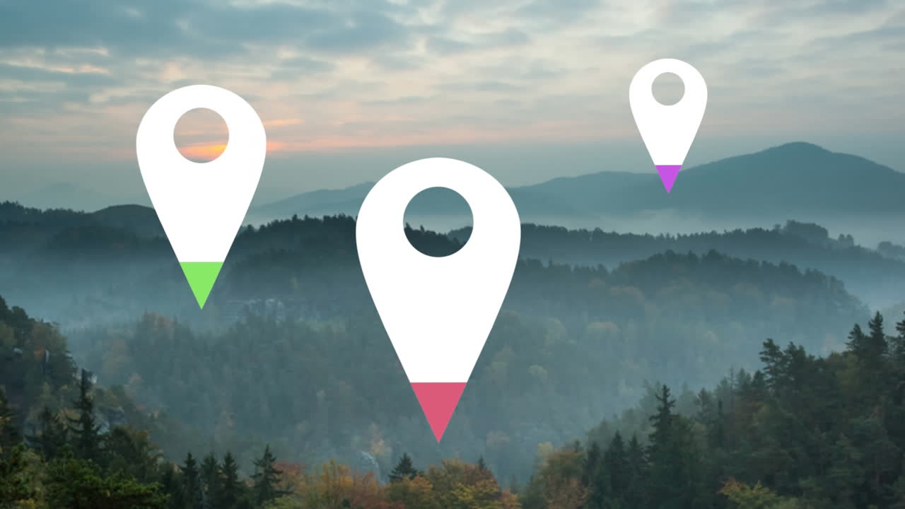 alfileres de ubicación sobre el paisaje