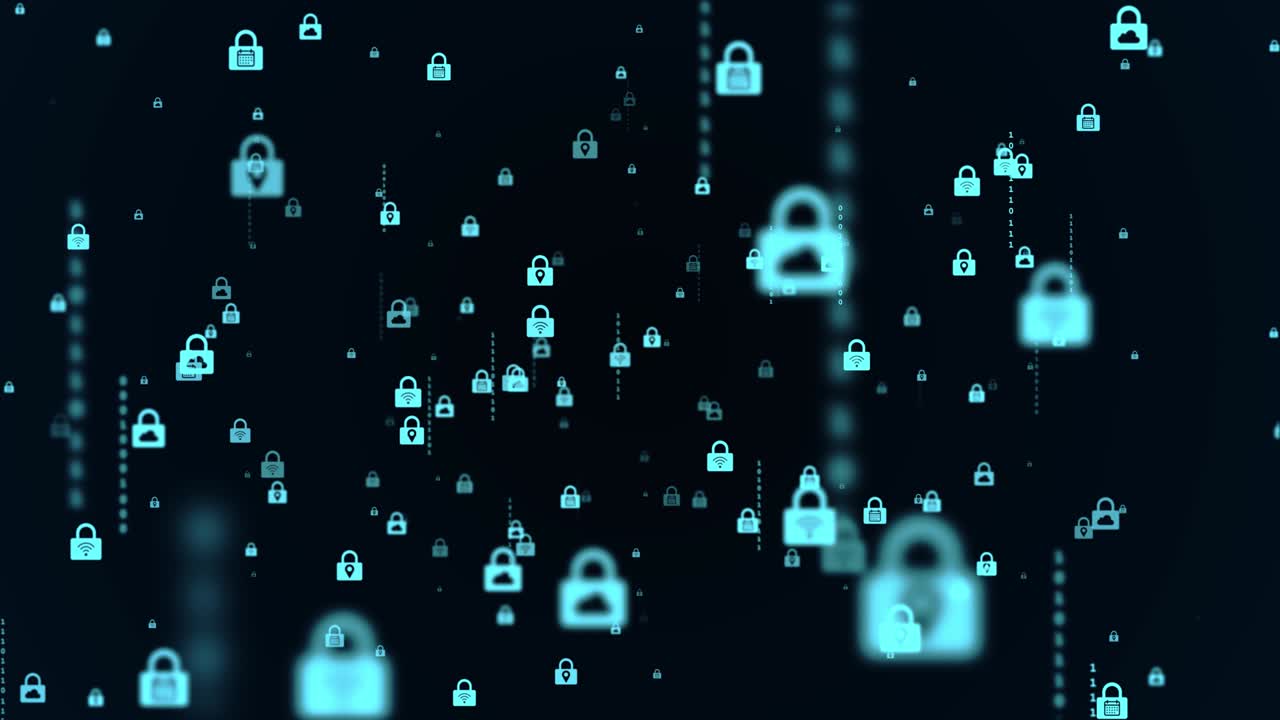 Cyber Security of Digital Data Network Protection Lock Icon Zoom Loop Animation.