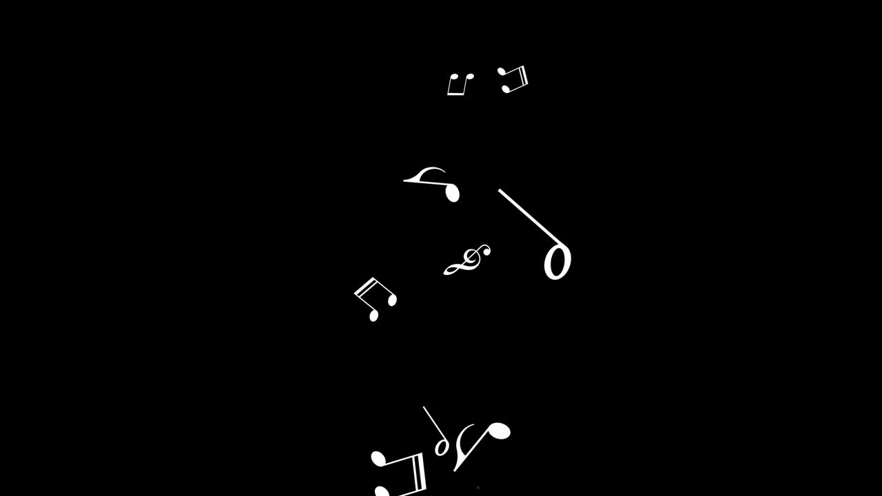 Musical note streaming up in melody with composer. Musical Notes Flying. Animation 4k
