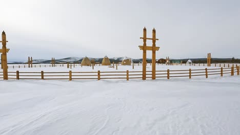 yakut national buildings at the pole of cold in winter