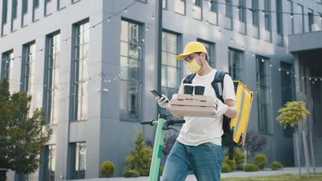 food delivery person with scooter and packages