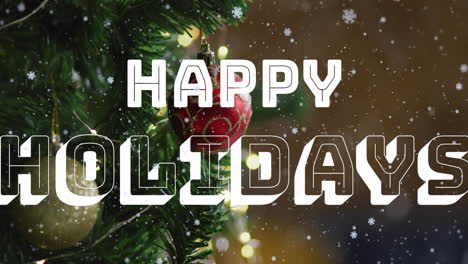animation of season's greetings text over stars falling and christmas tree