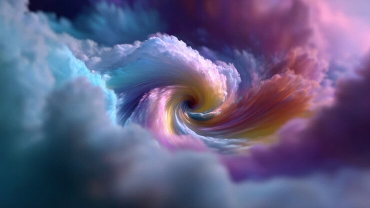 Vortice Cosmico Vibrante: Un Viaggio Visivo Mozzafiato Attraverso Nuvole Colorate e Motivi Eterei in uno Spazio Infinito di Ispirazione e Immaginazione Oniriche