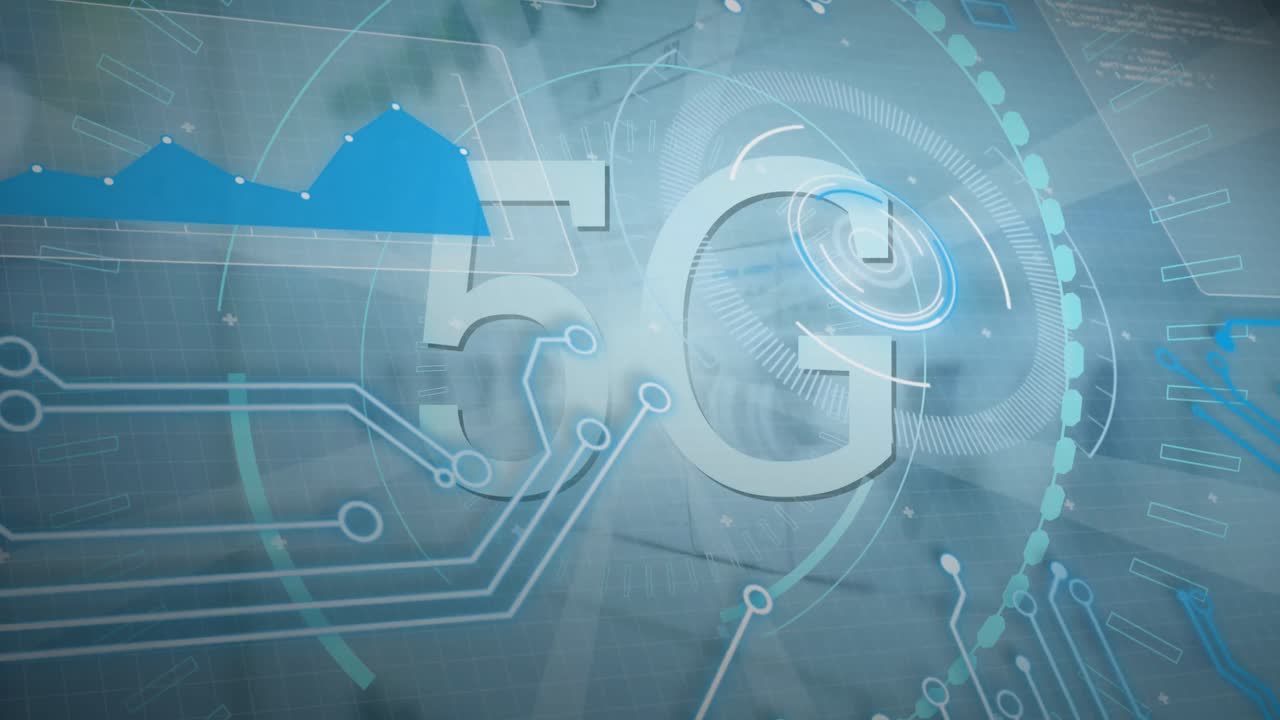 animación de texto 5g, escaneo de alcances y procesamiento de datos a través del servidor