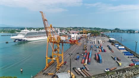 Docked-Cruise-Ship-Near-Port-Terminal-In-Puerto-Limon-On-The-Caribbean-In-Costa-Rica