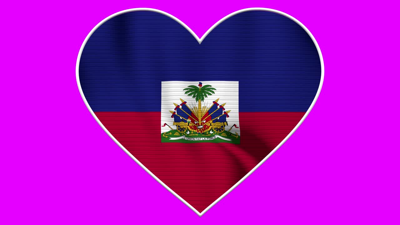 Haiti Heart Love Flag Loop - Realistic 4K flag waving in the wind. Seamless loop with highly detailed fabric texture