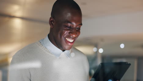 Happy,-office-and-business-black-man-on-tablet