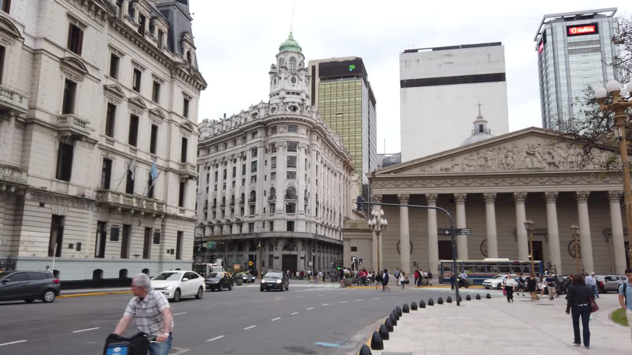 Streets of Buenos Aires City at Historic Center panning view