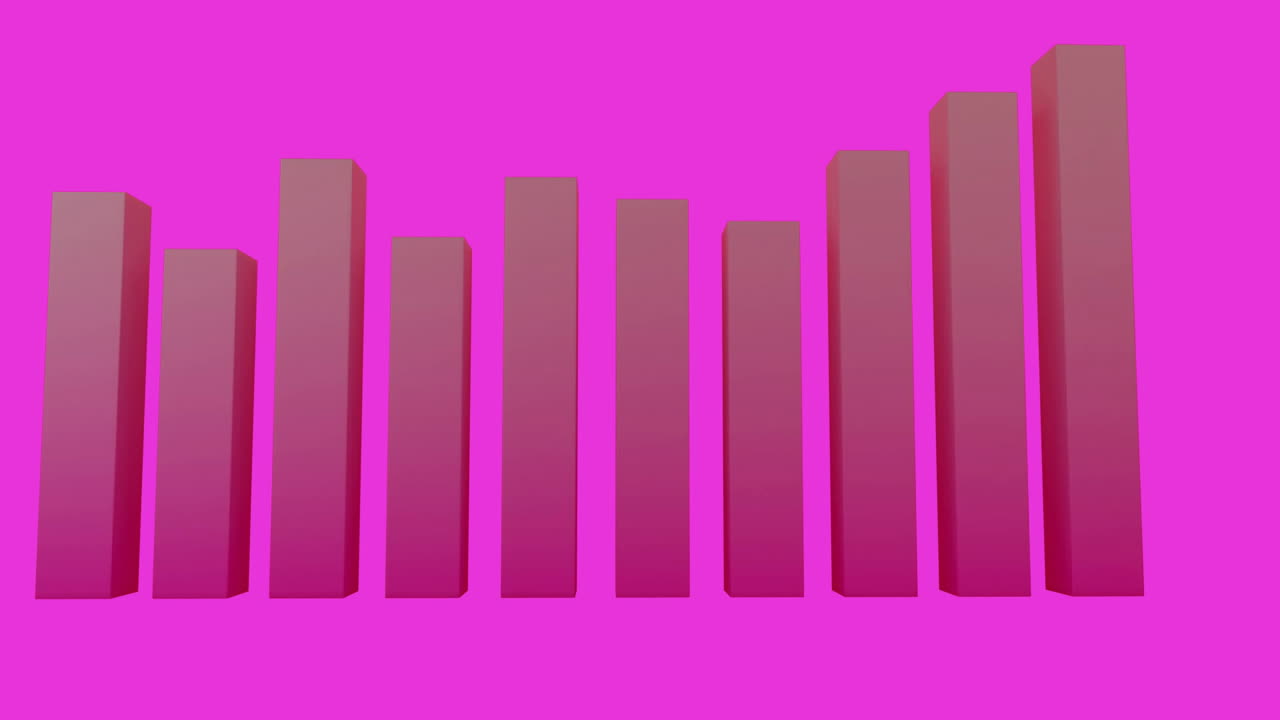 Animation of 3d bar graph over pink background