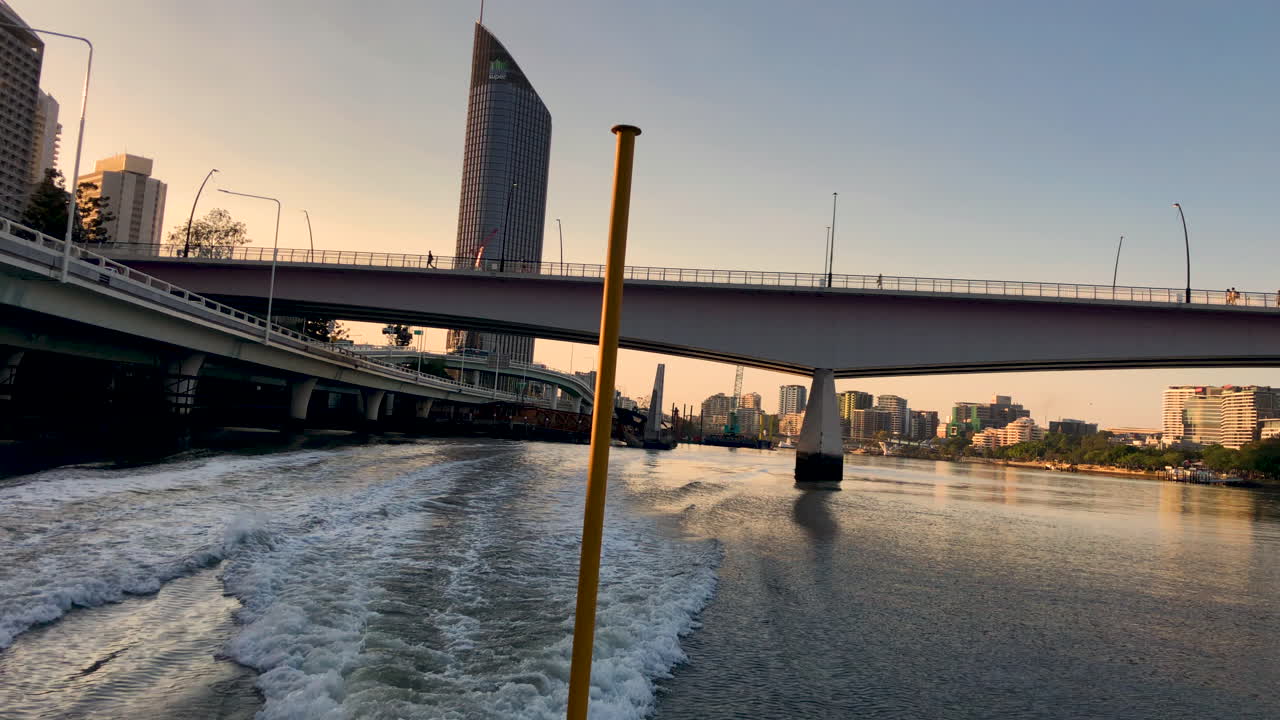 Early morning on Brisbane River City Cat view from stern