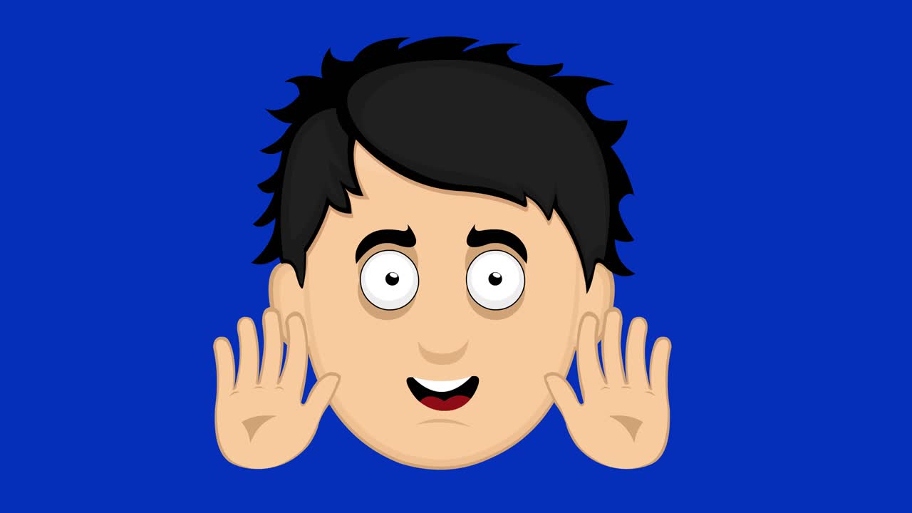 animación de bucle de la cara de un joven hombre de dibujos animados agitando con las manos