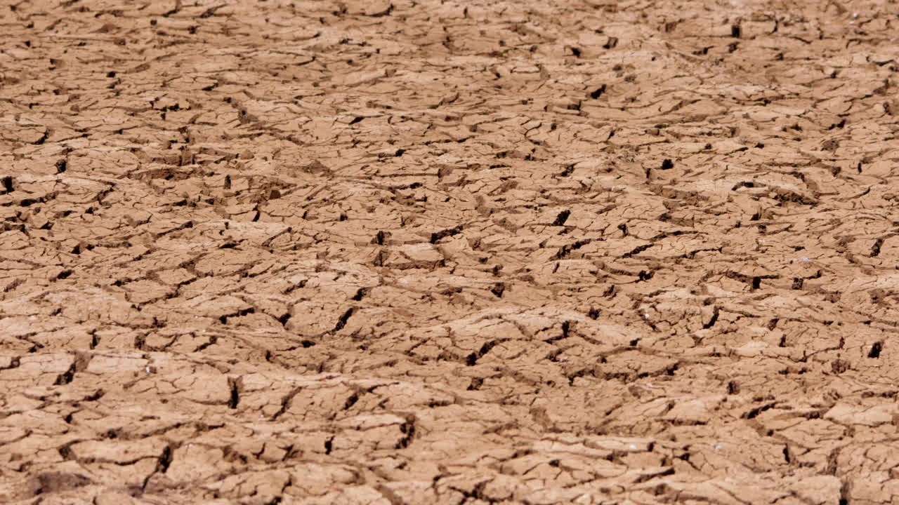 Wide pan shot of cracked soil on a hot afternoon in Kenya
