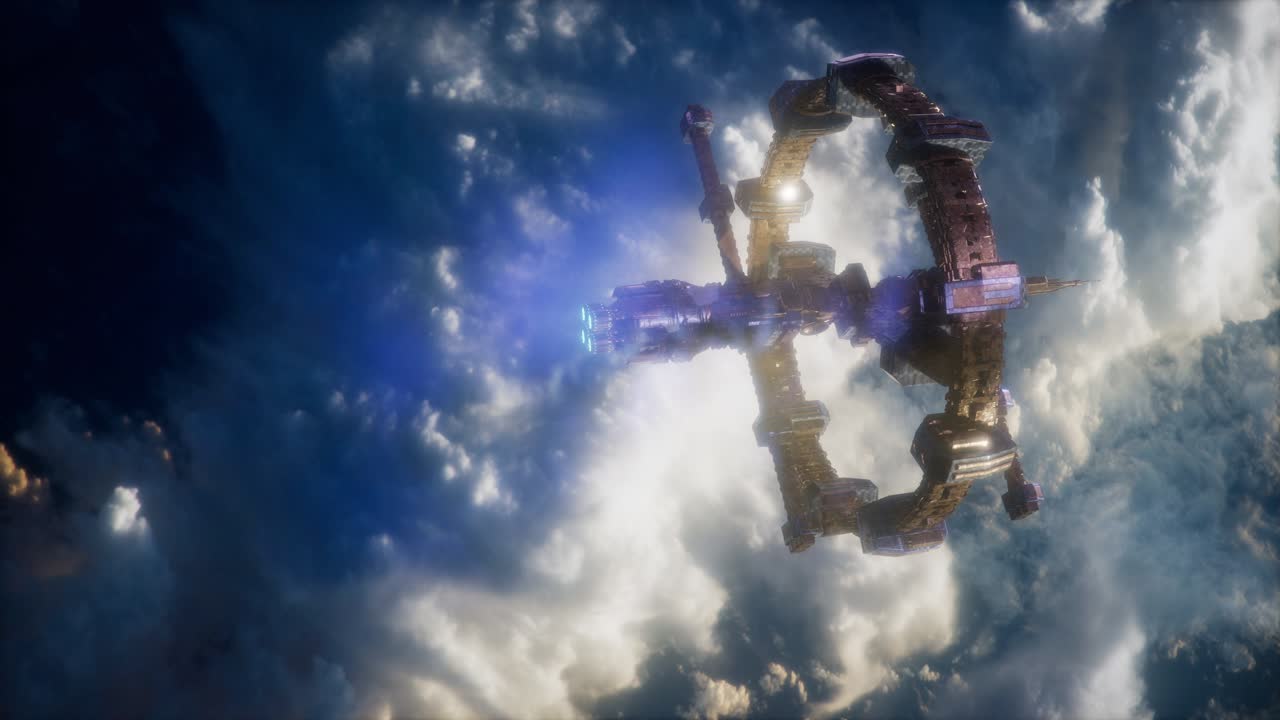 지구 위 에 있는 우주 공간 에 있는 국제 우주 정거장