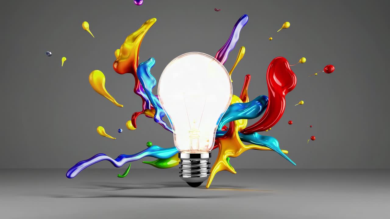 다채로운 페인트 스플래시와 함께 창의적인 아이디어 전구