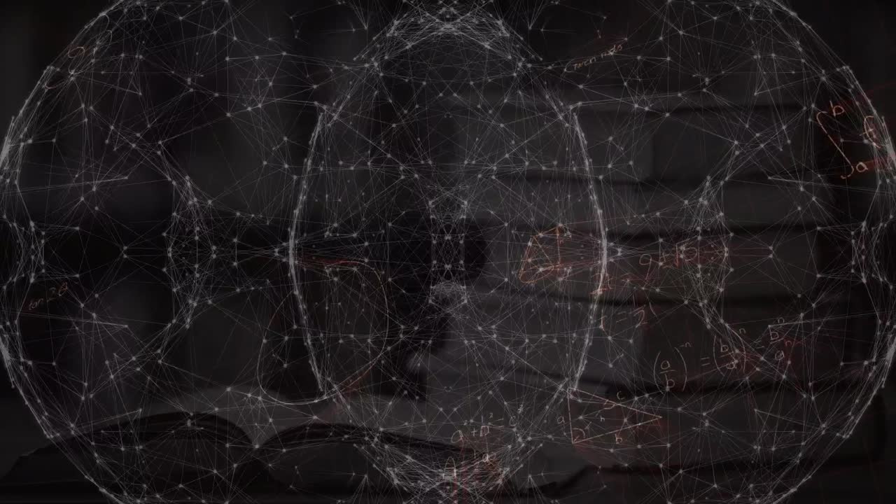 Animation of mathematical equations and globe over books
