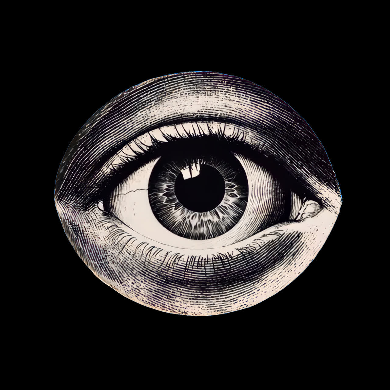 Vintage eye illustration animation isolated asset, transparent 4K video, alpha channel, ProRes 4444