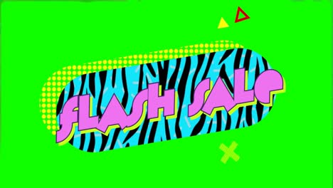 animación del texto de venta flash sobre un fondo de patrón vibrante retro