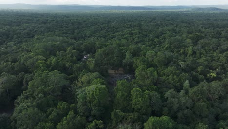 Lush-green-Guatemala-jungle-with-maya-ruins-at-Guatemala,-aerial