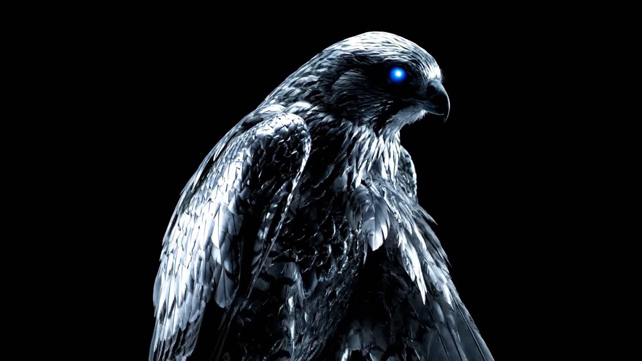 Futuristic Metallic Eagle with Glowing Eyes