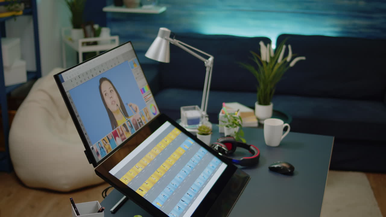 Nobody in photography editing studio with computer