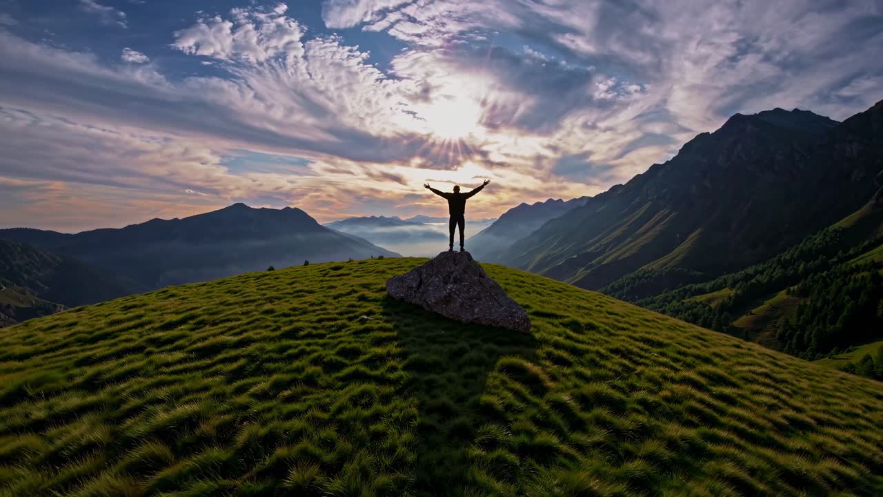 Man on Mountaintop at Sunrise/Sunset