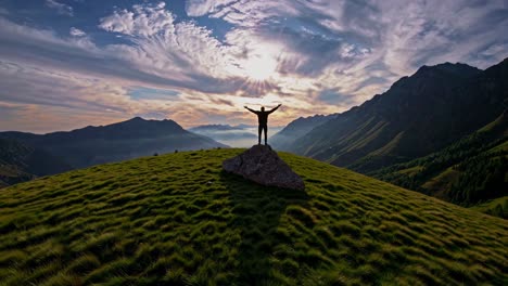 man on mountaintop at sunrise/sunset