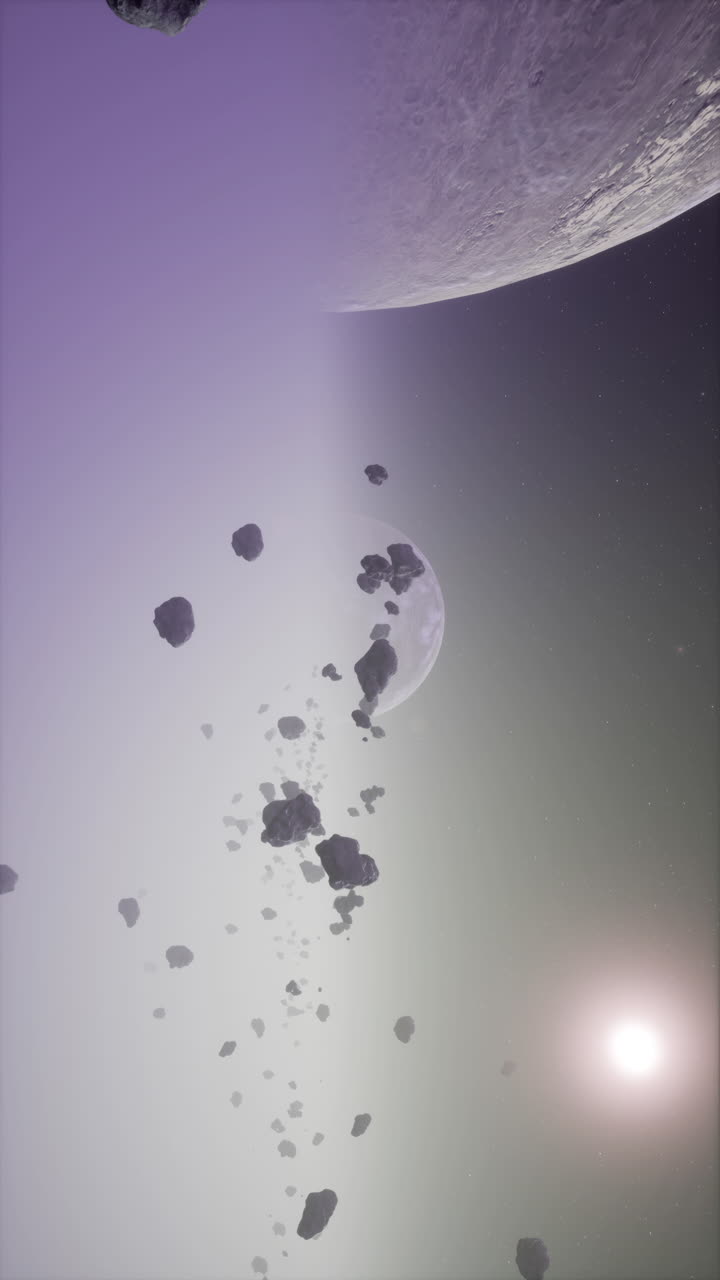 asteroides cayendo hacia un planeta lejano