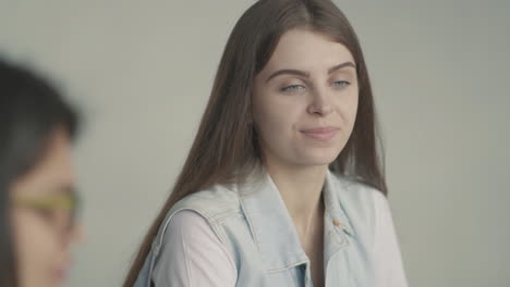 pretty student girl looking at the camera and smiles