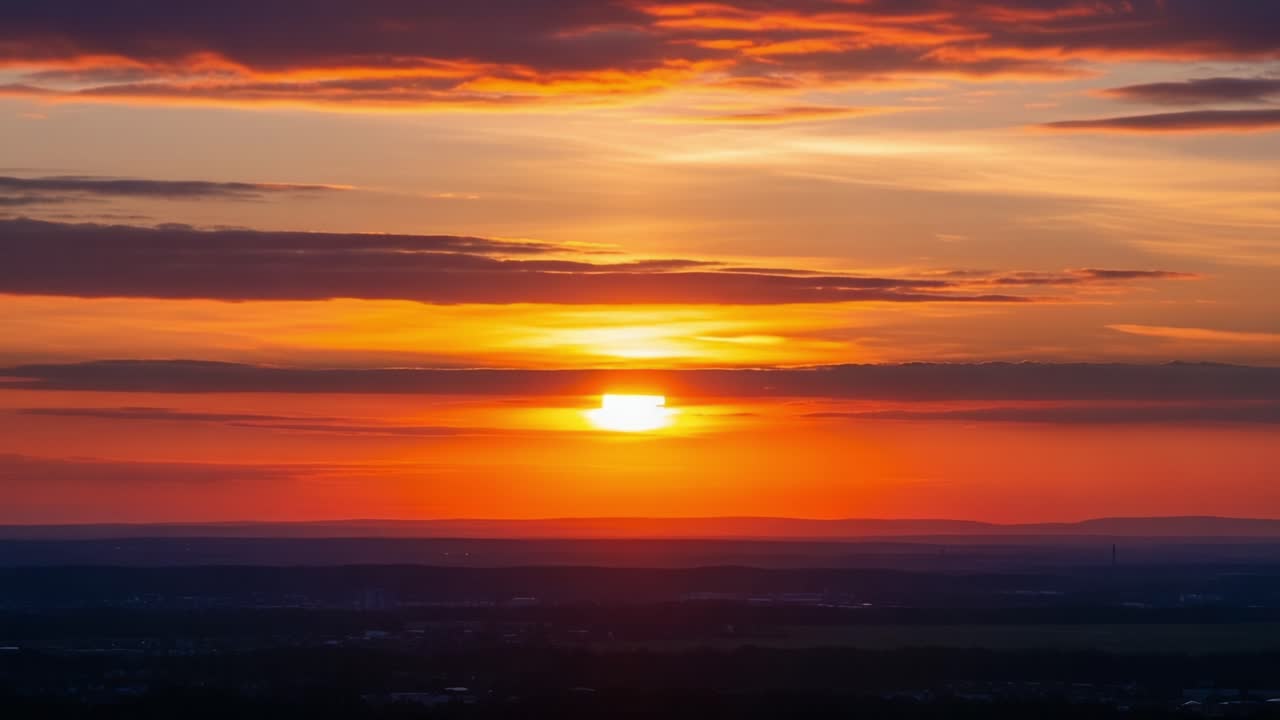 Fascinerende overgang af solopgang over en smuk horisont, der fanger himlens livlige farver, når dagen gryr, og naturen vågner op til en ny daggry