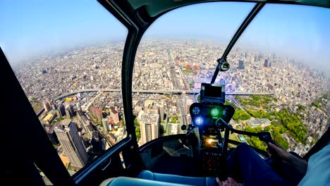 helicopter on osaka fisheye skyline