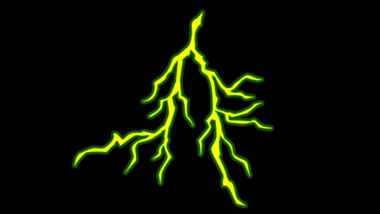 Animazione fulmine giallo isolato su sfondo nero