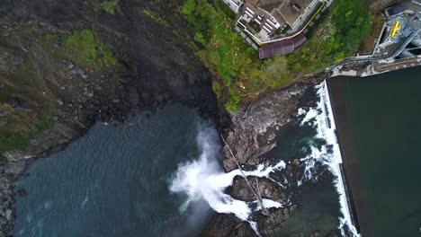 top down aerial of snoqualmie falls and the salish lodge and spa