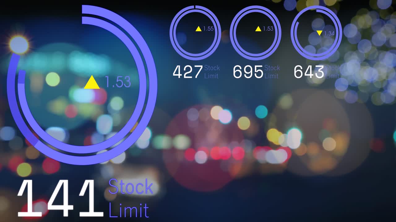 야간 도시 교통의 흐려진 시야에 대한 주식 시장 데이터 처리 애니메이션