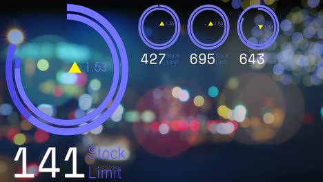 Animación-Del-Procesamiento-De-Datos-Del-Mercado-De-Valores-Contra-La-Vista-Borrosa-Del-Tráfico-Nocturno-De-La-Ciudad