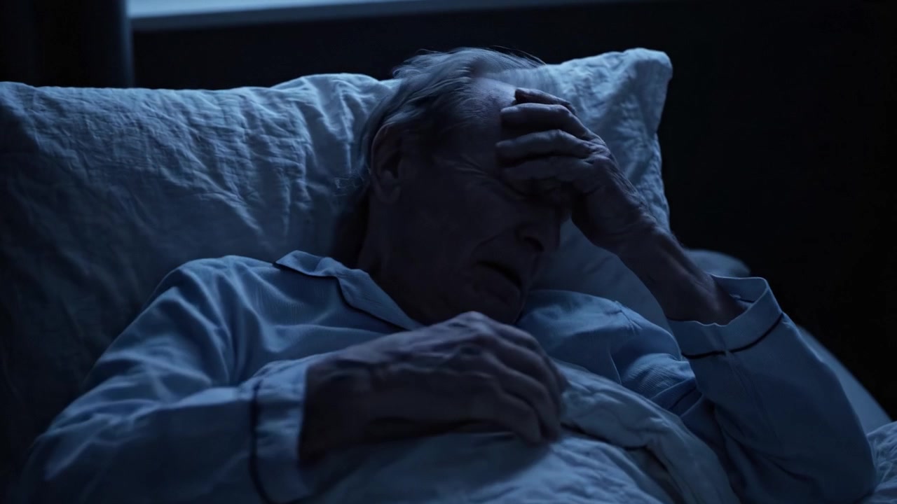 La Reflexión de una Noche Sombría: La Agitación Interna y la Inquietud de un Hombre Mayor Mientras Mira al Techo – Un Viaje a Través del Insomnio y la Reflexión