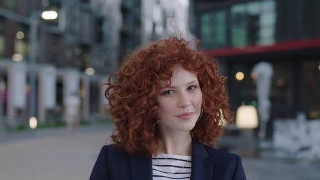 portrait of young beautiful business woman downtown successsful business intern