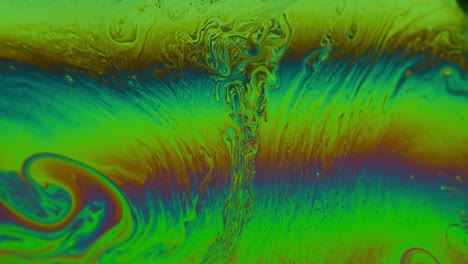 liquid substance with bright colors of green, red and blue