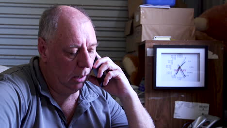 a man contemplating what he should do after receiving a phone call. he is very emotional.
