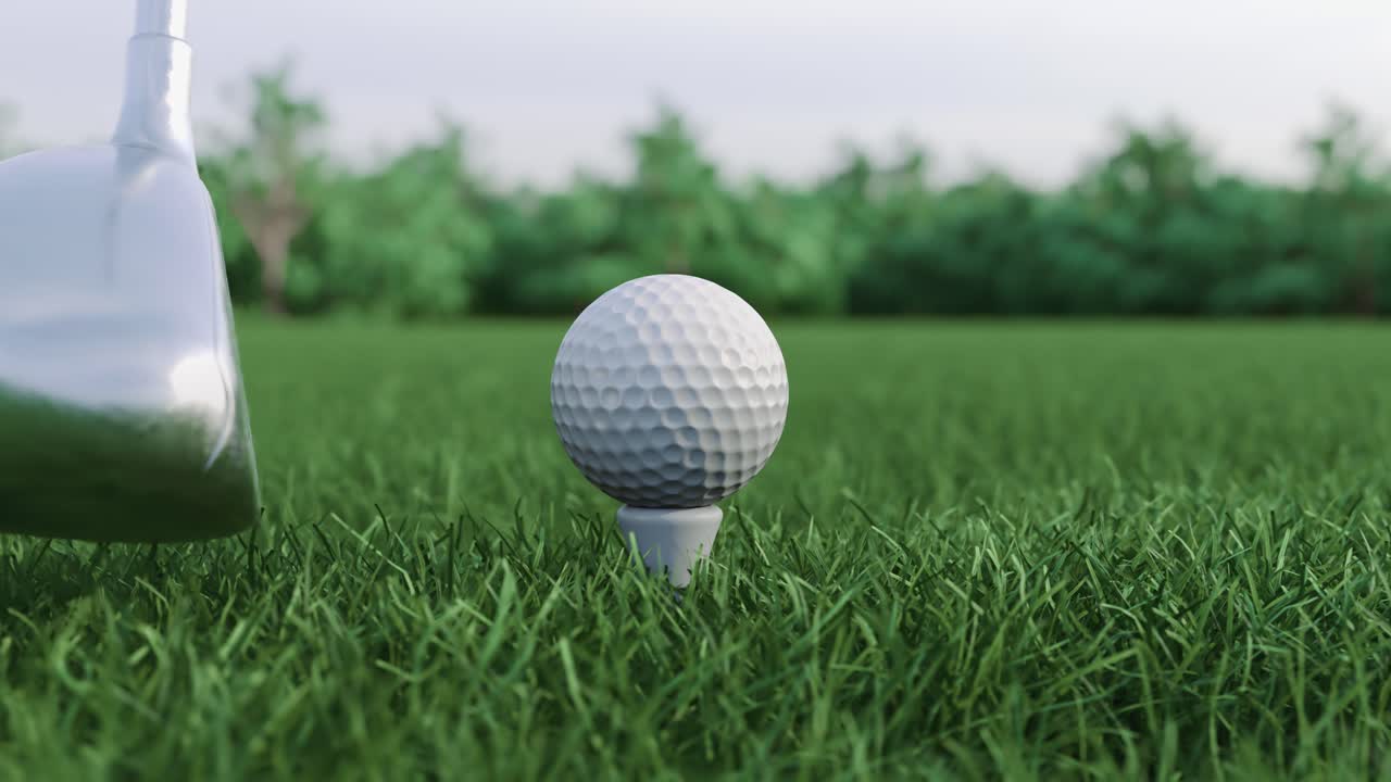 골프 클럽이 슈퍼 슬로 모션으로 골프 공을 때립니다.