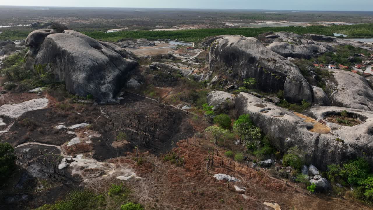 Impressive stone formations rise from the landscape in Chaval, Ceará, Brazil