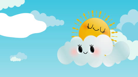 animation of sun sleeping on white cloud over on blue sky