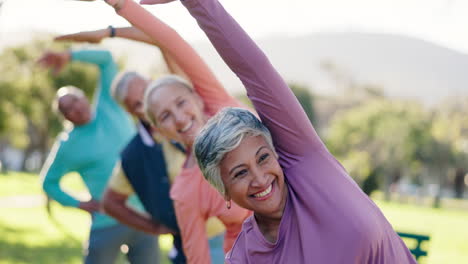 group of senior citizens exercising in park