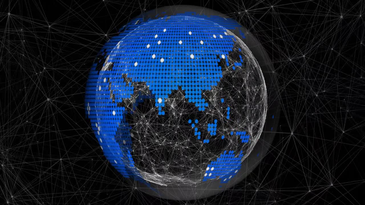 анимация сети соединений с глобусом на черном фоне